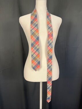 J. Crew Plaid Self-Tie Bow Tie in Coral, Navy, and Yellow